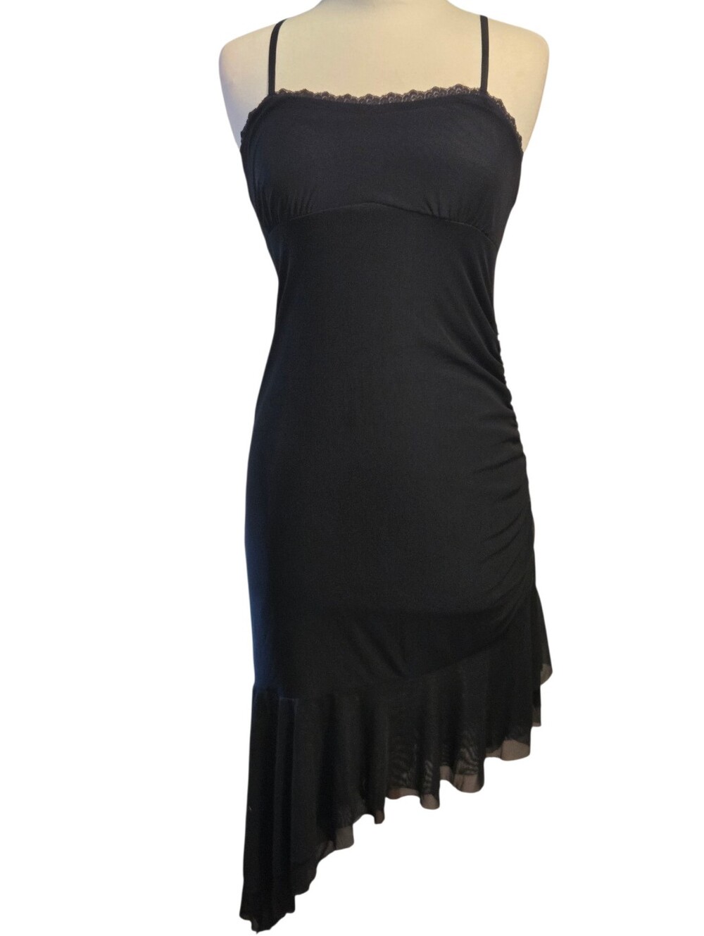 Wild Fable Black Lace-Trim Asymmetrical Slip Dress